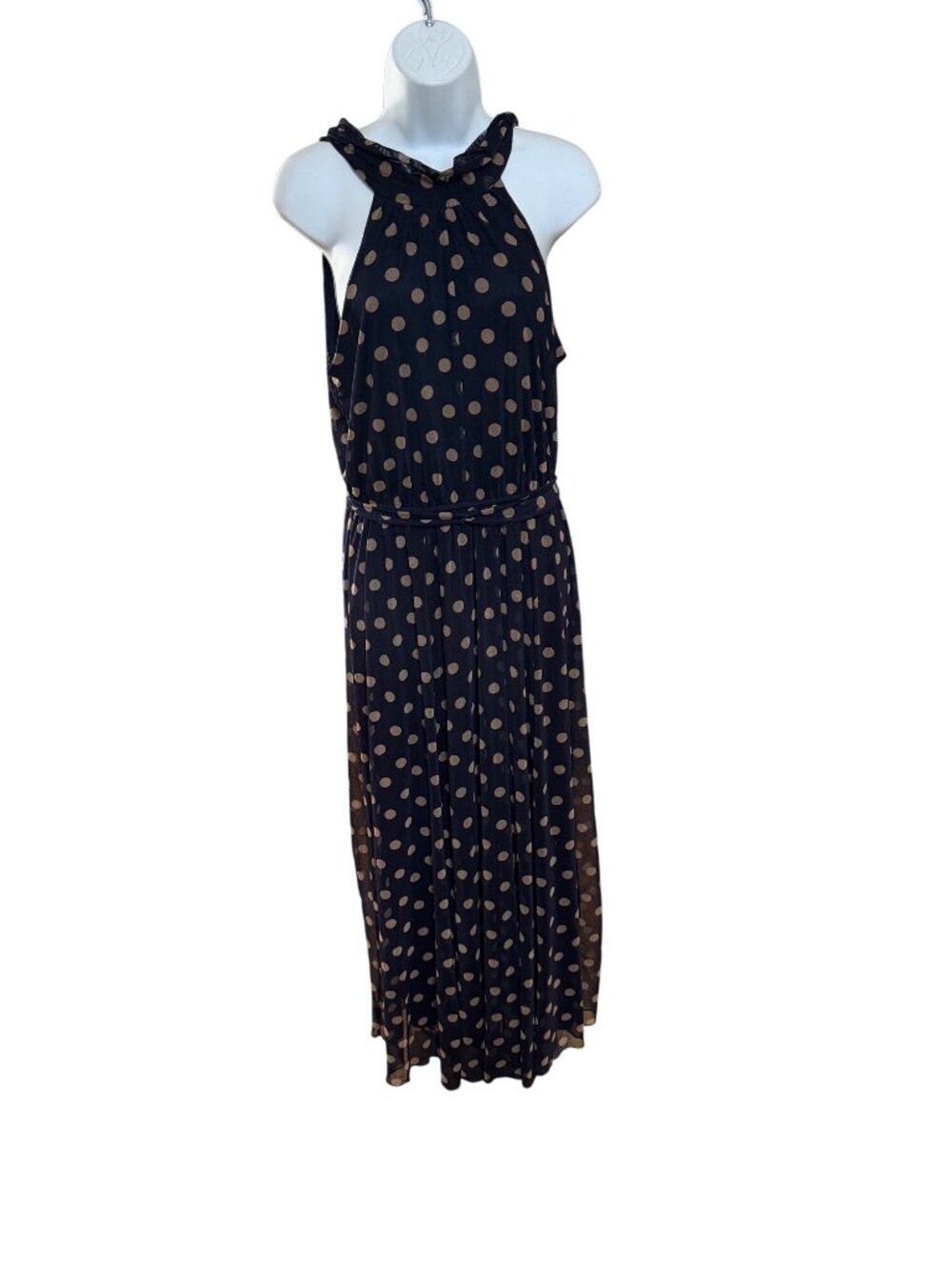 Kate & Lily Navy Polka Dot Halter Maxi Dress Womens Size 10